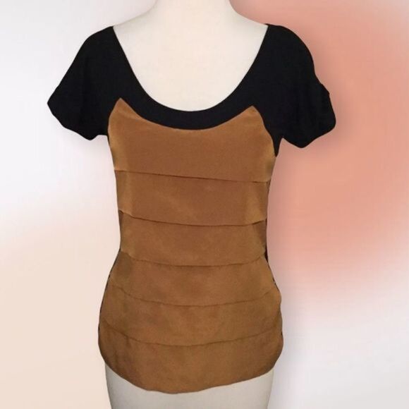 Zara Special Addition Black and Camel Scoop Neck Tee Size S - Picture 2 of 9